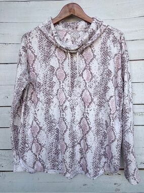 Calvin Klein Snakeskin Cowl Neck Drawstring Pullover Top Size L